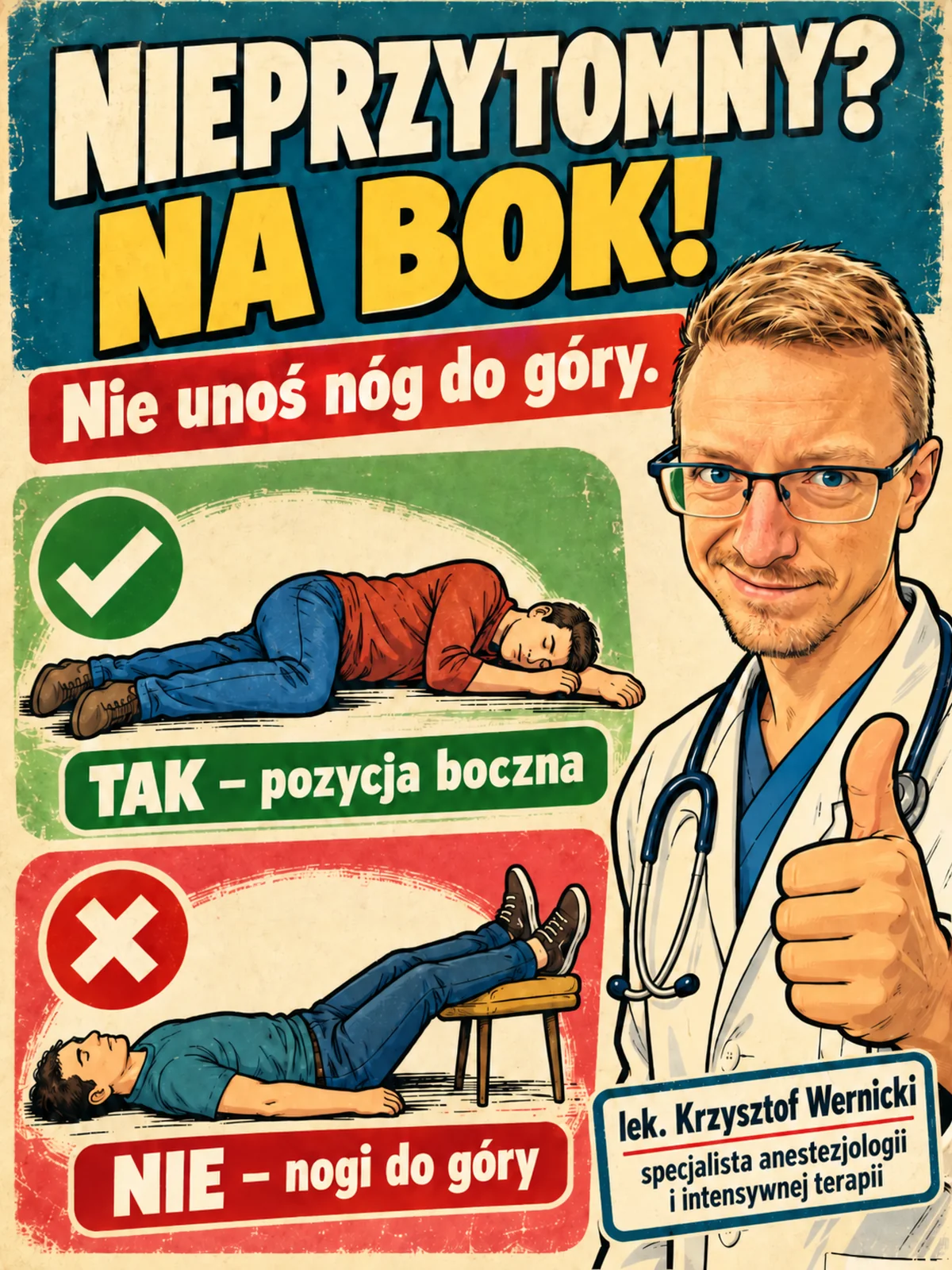 Nieprzytomny: pozycja boczna zamiast unoszenia nóg do góry