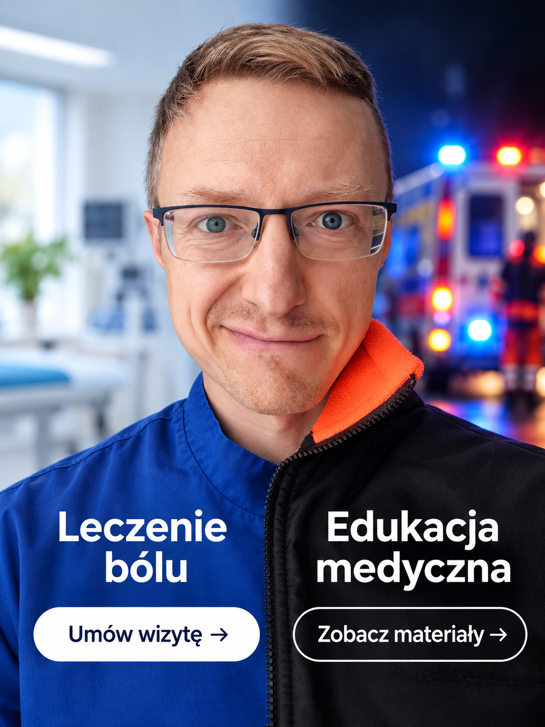 Krzysztof Wernicki w dwóch rolach: leczenie bólu po lewej i edukacja medyczna po prawej